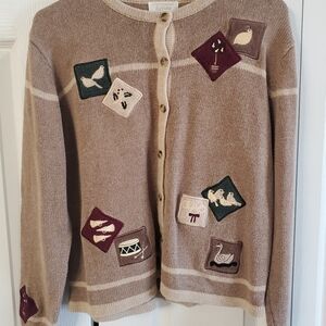 Christopher & Banks 12 Days Of Christmas Cardigan. Vintage. Tan Brown Medium.